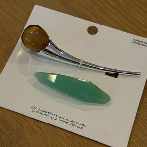 NWT COS Semi-Precious Stone Brooch Set - Tiger’s Eye & Green Fluorite